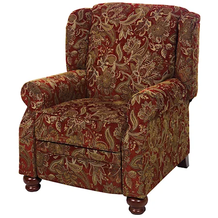 Traditional High Leg Recliner with Turned Wood Feet